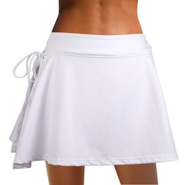 Women's Swim Skirt High Waisted Tummy Control Ruched Bathing Build-in Shorts with Pockets Swimsuit Bikini Bottoms White