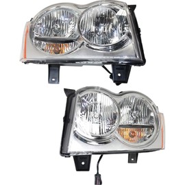 Garage-Pro Driver and Passenger Side Headlight for Jeep Grand Cherokee 2005-2007 Halogen With bulb(s) Replaces# 55156351AK 55156350AK