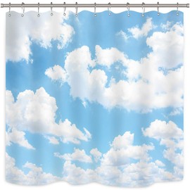 Riyidecor Blue Sky White Cloud Shower Curtain Natural Landscape Scenery Waterproof Fabric 72x72 Inch Polyester Bathroom Bathtub Decoration 12 Pack Plastic Hooks