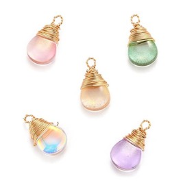 DanLingJewelry 50pcs Random Color Faceted Teardrop Glass Charms Crystal Glass Dangle Pendants with Wire Wrapped for Jewelry Making