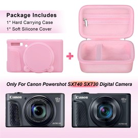 Canboc Case for Canon PowerShot SX740/SX730, Hard Carrying Case + Soft Silicone Protective Cover with Removable Lens Cover, Pink