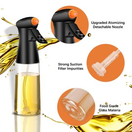 KoGiio Öl Sprüher, 7 oz / 200 ml, Erweitertes Neues Upgrade Essig Olivenöl Sprayer, Zum Kochen Transparent Öl Sprühflasche mit Bürstefür, für Kochen, BBQ, Pasta, Salate, Backen Ölspender - Schwarz