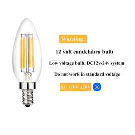 Beonllay 12 Volt Candelabra Light Bulbs 40 Watt Equivalent Low Voltage Candelabra Bulbs E12 Base, 12V Candelabra Bulbs 2700K Warm White 4W LED Bulbs for RV, 6 Pack