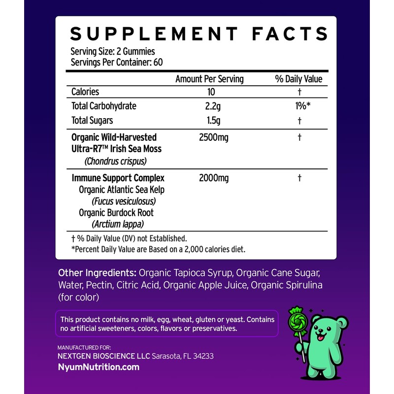 Generic Nyum Nutrition Ultra R-7 Organic Irish Sea Moss Gummies,