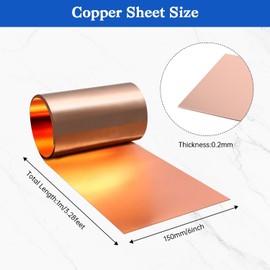 Winfox Copper Sheet Roll 1000mm x 150mm x 0.2mm - 99.9% Pure Copper Strip for Crafts, Repairs, Roofing