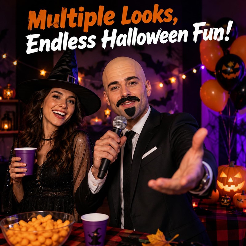 24 Pcs Bald Cap with Mustache Bald Wig Cap Halloween