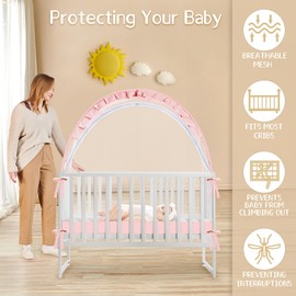 Crib Tent to Keep Baby from Climbing Out - Mesh Pop Up Climbing Prevention With Two-Way Self-Locking Metal Zipper (Pink, Lager)