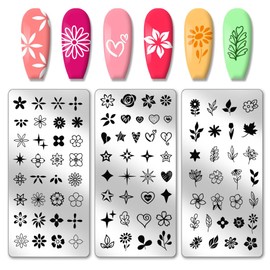 PH PandaHall 3pcs Blume Nagelstampfer, Blätter Herz Nagel Stamping Platte Stern Nagel Kunst Schablonen Druck Nagelschablonen Edelstahl Nagel Bild Platten für Nail Art Design