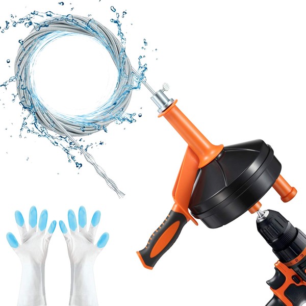 Drain Auger, Clog Remover with Drill Adapter, 25 Feet Flexible