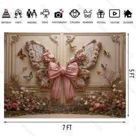 TOAOFY 7×5ft Bow Butterfly Backdrop, Butterfly Wings Backdrop, Girls Birthday Party Decoration, Wedding Bridal Photo Booth, Portrait Studio Booth Props TAYBSJ189
