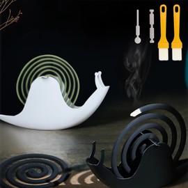 Pack of 2 Mosquito Spiral Containers, AMONENZ Snail Shape Mosquito Spiral Holder, Creative Mosquito Coil Holder, with 2 Cleaning Brushes, for Home, Office, Camping, Hotel