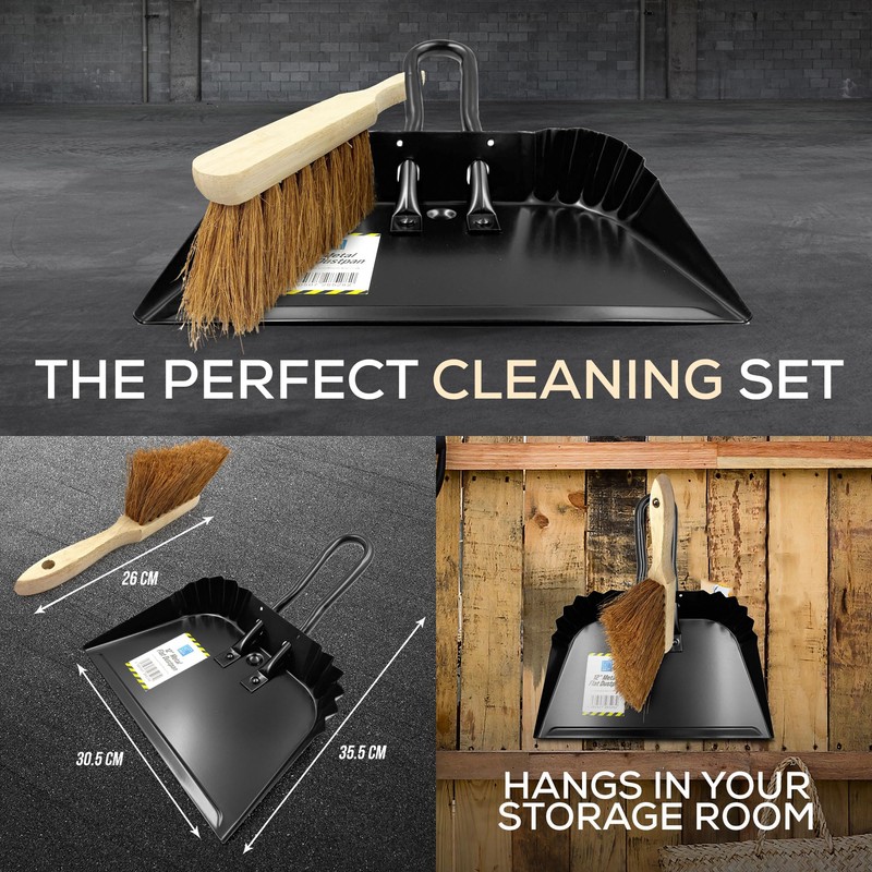 Metal Dustpan and Brush Set Featuring Flat Lip for Better