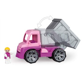 Lena 04451 TRUXX Pink Dump Truck, Vehicle Approx. 27 cm, Dump Truck with Fully Movable Toy Figure, Robust Dump Truck, Tilting Dump Truck, Toy Vehicle for Girls from 2 Years in Pink, Purple