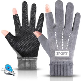 KXF Winter Warm Fingerless Gloves For Men Women Windproof Thermal Gloves with Thick Velvet Liner Lengthen Knit Cuff Fingerless Touchscreen Gloves Handwarmers Mittens For Cycling Running (Gray-1)