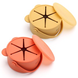 Dilovely Silicone Snack Cups for Toddlers, Baby Snack Containers, Kid Treat Catcher with Handle Dust Proof Lid, 2 Pack Dishwasher Safe and BPA Free 9 oz