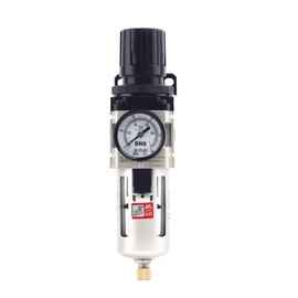 SNS 1/4''NPT Compressed Air Compressor Pressure Filter Regulator Piggyback Combo - Poly Bowl with Metal Guard, Semi-auto Drain, Bracket, with Gauge AW3000-N02A