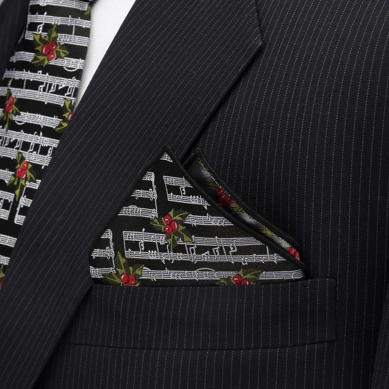 Cufflinks Inc. Music Holly Note Pocket Square, Black, One size