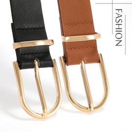 JASGOOD 3 Pack Womens Leather Belts for Jeans Dress Fashion Gold Buckle Ladies Leather Belt Black Brown Beige M