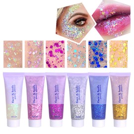6 Color Sequins Glitter Body Gel 50ml Glitter Liquid Festival Glitter Cosmetic Face Hair Nails Makeup Long Lasting Sparkling