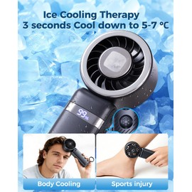 【2026 Upgrade】12000mAh Ice Cooling Portable Handheld Fan with 12W Fast Charging Personal Fan 25H Working Time 100 Speeds Turbo Fan Cooling Fan 3-in-1 Desk Fan Rechargeable for Travel,Camping(Black)