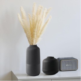 Jarrón de cerámica negro, jarrón de flores en estilo nórdico, jarrón negro para zacate de pampas, jarrón bohemio grande mate de 9.8 pulgadas, jarrones decoración del hogar para centros de mesa,