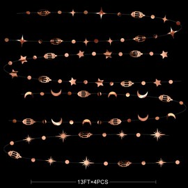 Iridescent Eid Mubarak Ramadan Decorations Hanging Rainbow Star Moon Circle Dot Crescent Lamp Garland Streamer Banner Backdrop Decorations for Happy Ramadan Muslim Islam Birthday Wedding Party