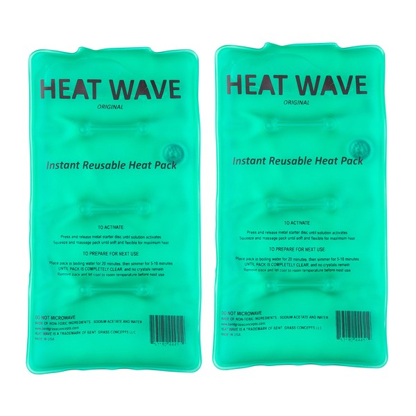 Made in USA: HEAT WAVE Instant Reusable Heat Packs – 2 Medium (5x9”), Reusable Heat Pack for Muscle Aches, Back Pain, Pain Relief, Click Heat - Premium Medical Grade