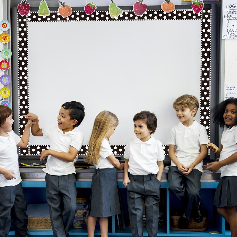 Whaline 32.8ft Dot Bulletin Board Borders Black White Dot Die-Cut