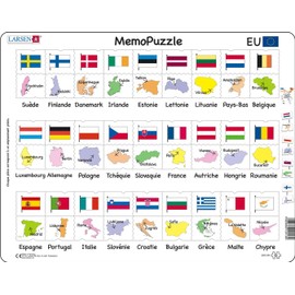 Larsen GP2 MemoPuzzle: Names, Flags and Capitals of 27 EU Member States, French Edition, Frame Puzzle with 54 Pieces