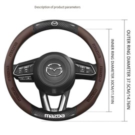 ZXCFBEA Compitable with Maxda Steering Wheel Cover,Stylish Nappa Leather Carbon Fiber Texture Protector,Non-Slip,Universal 15inch Compatible Accessories (New Cover-maz-Brown)