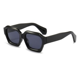 LJCZKA Sunglasses Women's Vintage Square Men's Rectangular Sunglasses Thick Frame Fashion Glasses UV400 Protection, Black Grey