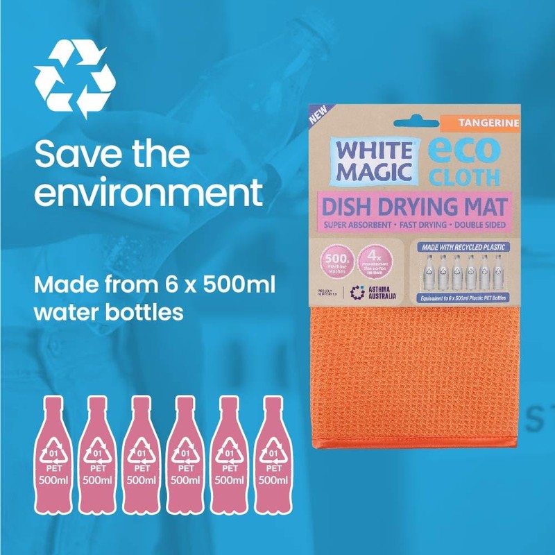 White Magic Microfibre Dish Drying Mat, Tangerine