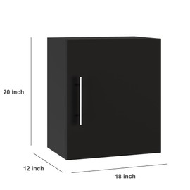 JPND Small Wall Cabinet, 18" W x 12" D x 20" H Wooden Wall Mounted Storage Cabinet, 1 Door Cabinet with Soft Close and Metal Handle and Adjustable Shelf, for Kitchen, Garage, Laundry, Bathroom, Black
