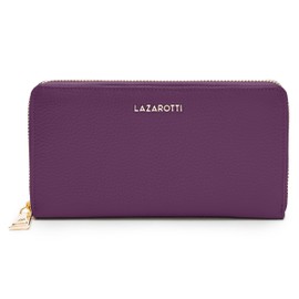 Lazarotti Bologna Women's Large Leather Purse Large Zip Compartment, 16 Card Slots, Coin Pocket, RFID Protection, 19 x 4 x 10 cm, Purple, Standard size, Classic