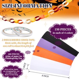 Lincia 600 Sheet Summer Paper Wedding Chain Garland Construction DIY Groovy Chain Strip 114 Feet Total Length 1 x 8 Inch Assorted Colored Paper with 2 Roll Double Sided Tape(Dark Color)