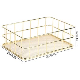 Tomotato Wire Mesh Basket, Multifunctional Golden Iron Storage Basket Desktop Wire Mesh Storage Organizer for Office Home Kitchen (L)