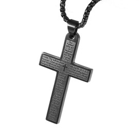 OEMOO Stainless Steel Black Cross Necklace, Lord's Prayer Cross Pendant Necklace with 24" Hip Hop Chain, Stainless Steel Jewelry for Men Women, Religious Gift