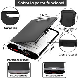 Portapapeles de almacenamiento de Plástico,Tabla Portapapeles Caja de Almacenamiento portátil para oficina con estuche para bolígrafo y clip resistente,adecuado para enfermeras,médicos,profesores