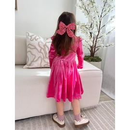 Arshiner Toddler Christmas Dress Hot Pink Velvet Dresses Girls Long Sleeve Princess Birthday Party Gown Formal Fall Winter Clothes 5T
