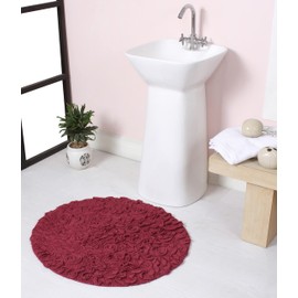 Home Weavers Bell Flower Collection 100% Cotton Tufted Bath Rugs, Extra Soft and Absorbent Bath Rugs, Non-Slip Bath Mats, Machine Washable, Bath Mats for Bathroom Floor and Tub, 22" Round, Red