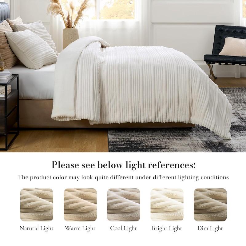 Amélie Home Fleece Queen Comforter Set Ivory, 3 Pieces Super