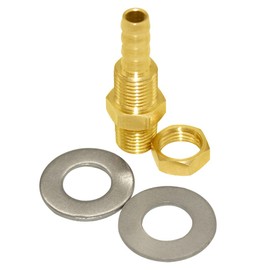 Joywayus 1/4''NPT Male Thread to 5/16" Hose Barb Thru-Bulk Head Hex Union Brass Fitting With Flat Washer Gasket Water/Fuel/Air
