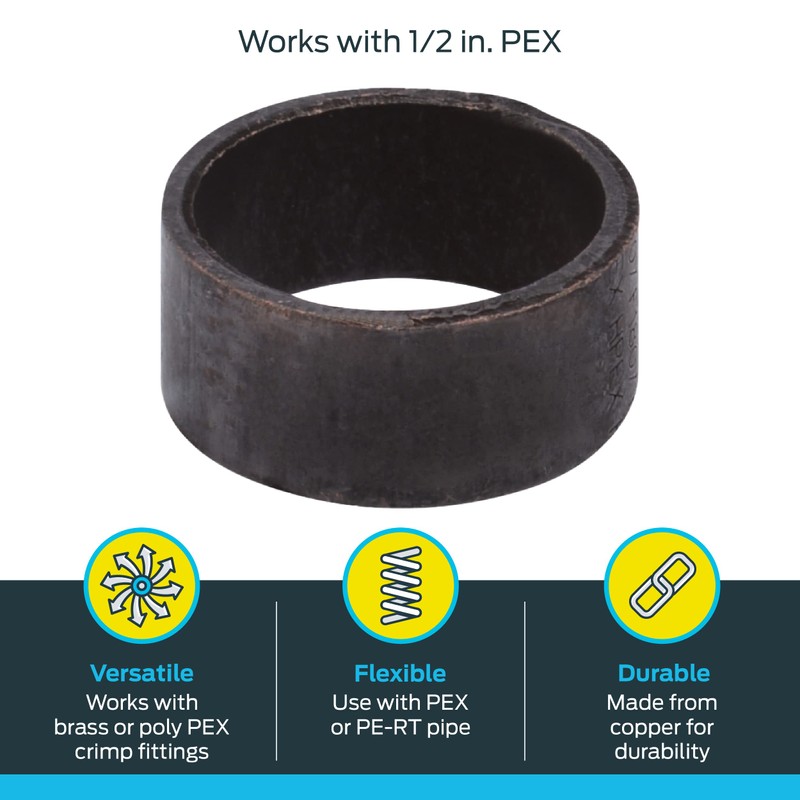 SharkBite 1/2 Inch Copper Crimp Rings, Pack of 100, PEX