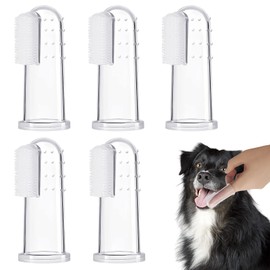 BLMHTWO 5 Pieces Dog Tooth Brushing Kit Finger Toothbrush for Dogs Cat Puppy Toothbrushs with Silicone Bristles and 16 Round Particles Thickened Silicone-Layer Transparent Dog Toothbrushs for All Pets