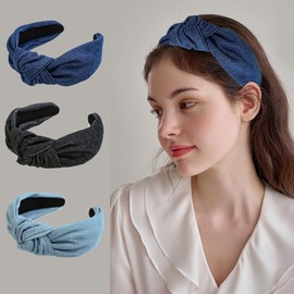 XXFBJNMD Denim Knot Headbands Knotted Wide Headbands for Women Made of Nonslip Material Can be Given as a Gift and is Suitable for Daily Wear on Any Occasion