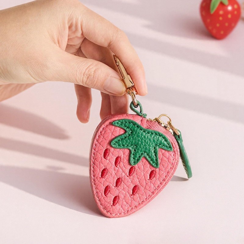 Strawberry Keychain Mini Coin Purse Keychain Y2K Leather Coin Pouch