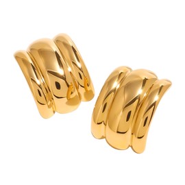 House of Hunter Gold Triple Band Statement Earrings – Lightweight Modern Fashion Jewelry for Women