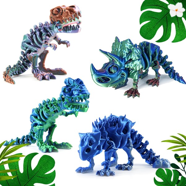 DEFORAGE 4Pcs 3D Printed Dinosaur Bones,Articulated T-Rex Skeletons, 3D Printed