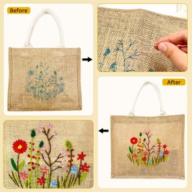 SNAIL GARDEN Linen Tote Bag DIY Embroidery Kit for Beginners with Scarf, Printed Cross Stitch Craft Kit with Thread, Needle & Guide – Reusable Grocery Bag,DIY Bag Making Kit for Women