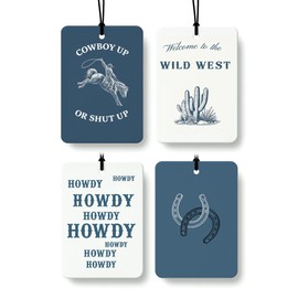 EKGJW Navy Blue Western Cologne Car Air Freshener 4 Pcs, Retro Cowboy Riding Horse Cactus Hanging Air Freshener for Cars Bathroom Dorm Books Decor, Western Accessories Gifts for Women Men